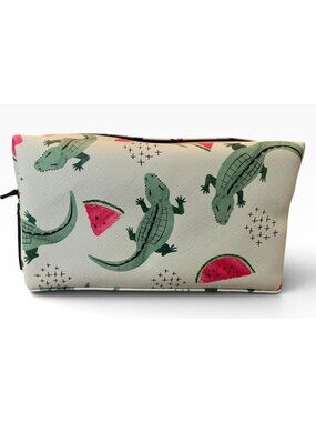 Alligator Crocodile Watermelon Print Cosmetic Bag Makeup Case Dabney Lee NWT